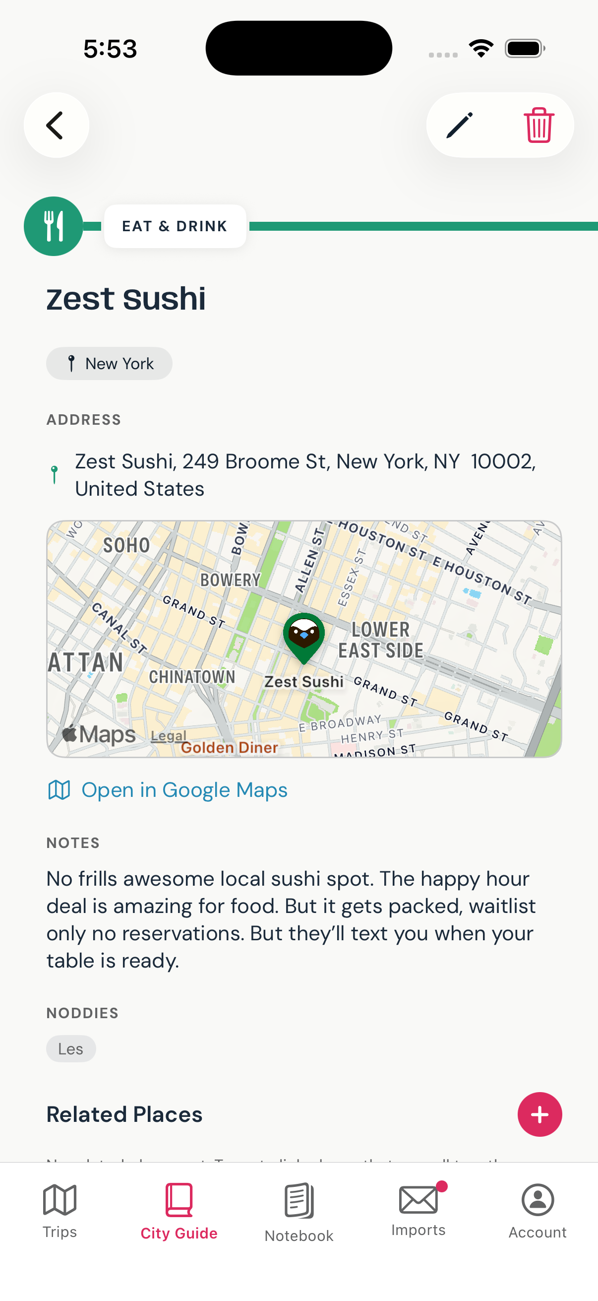 Place Detail screenshot