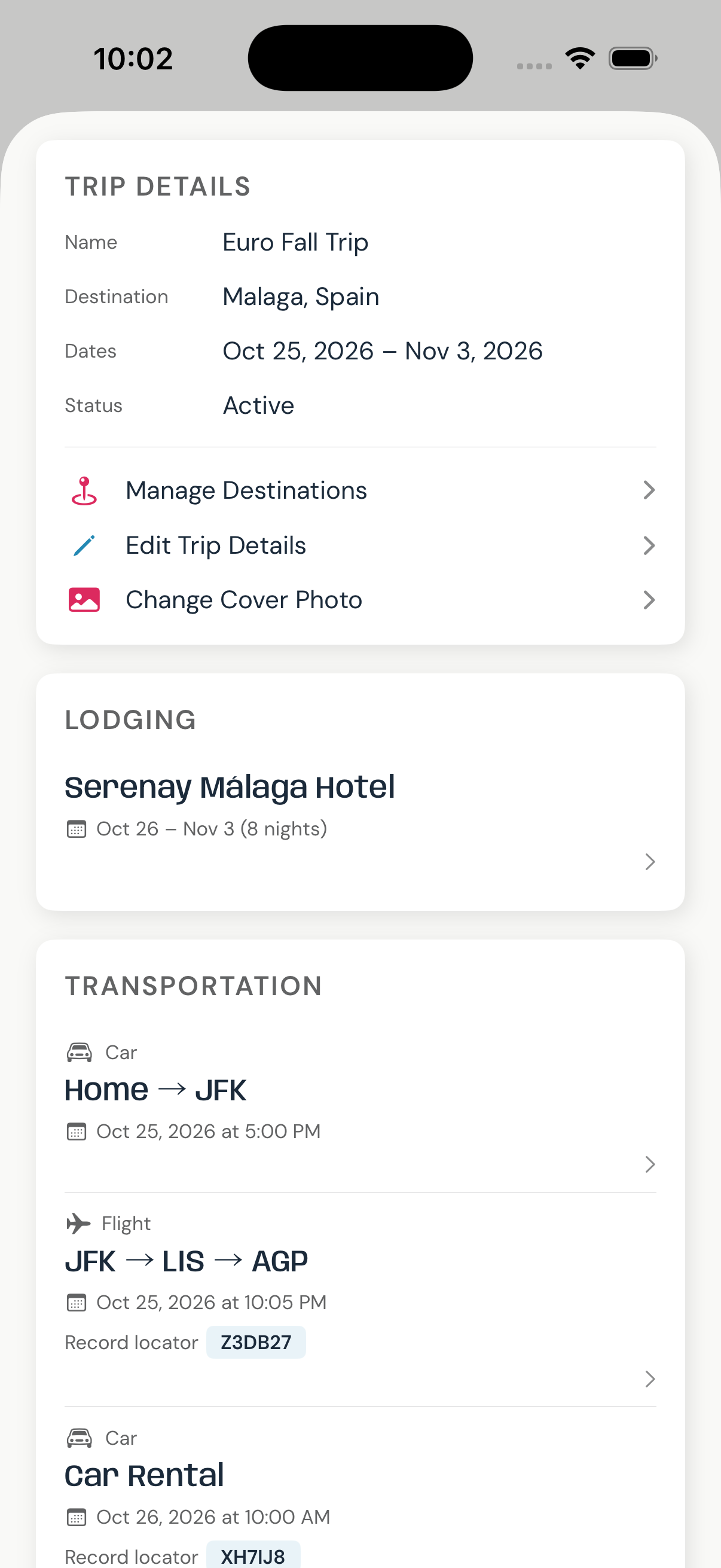 Trip Settings screenshot